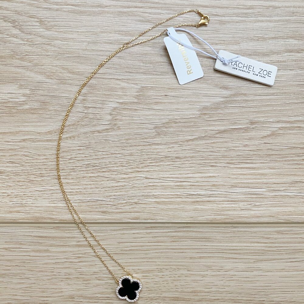 Rachel Zoe Gold over Sterling Silver Reversible Clover Necklace MOP/Black